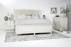 Mor Furniture Bedroom Sets|Willowbrook Upholstered Panel Bed, Dresser, Mirror & Nightstand In Pebble, Queen