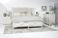 Mor Furniture Bedroom Sets|Willowbrook Upholstered Panel Bed, Dresser, Mirror & Nightstand In Pebble, Queen