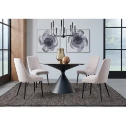 Mor Furniture Seating For 4|Round Dining Sets|Winston Round Dining Table & 4 Chairs In Black/Ash Gray
