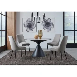 Mor Furniture Seating For 4|Round Dining Sets|Winston Round Dining Table & 4 Chairs In Black/Ash Gray