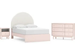 Mor Furniture Kids Beds & Bunk Beds|Wistenpine Panel Bed W/ Storage, Dresser, Mirror & Nightstand In Blush, Twin