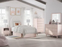 Mor Furniture Kids Beds & Bunk Beds|Wistenpine Panel Bed W/ Storage, Dresser, Mirror & Nightstand In Blush, Twin