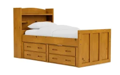 Mor Furniture Kids Beds & Bunk Beds|Young Pioneer Bookcase Bed W/ 4 Drawer Storage In , Twin Cinnamon