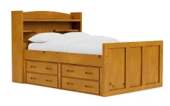 Mor Furniture Kids Beds & Bunk Beds|Young Pioneer Bookcase Bed W/ 4 Drawer Storage In , Twin Cinnamon