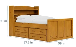 Mor Furniture Kids Beds & Bunk Beds|Young Pioneer Bookcase Bed W/ 4 Drawer Storage In , Twin Cinnamon