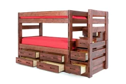 Mor Furniture Kids Beds & Bunk Beds|Young Pioneer Bunk Bed W/ Storage Steps & 4 Storage Drawers In Dark Gray, Twin/Twin