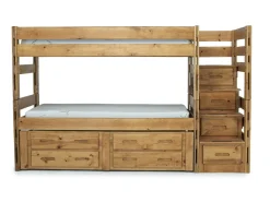 Mor Furniture Kids Beds & Bunk Beds|Young Pioneer Bunk W/ Storage Steps & Trundle Bed In Dark Gray, Twin/Twin