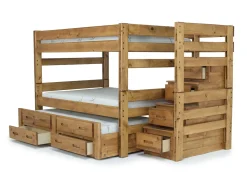 Mor Furniture Kids Beds & Bunk Beds|Young Pioneer Bunk W/ Storage Steps & Trundle Bed In Dark Gray, Twin/Twin