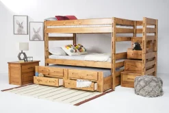 Mor Furniture Kids Beds & Bunk Beds|Young Pioneer Bunk W/ Storage Steps & Trundle Bed In Dark Gray, Twin/Twin