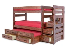 Mor Furniture Kids Beds & Bunk Beds|Young Pioneer Bunk W/ Storage Steps & Trundle Bed In Dark Gray, Twin/Twin